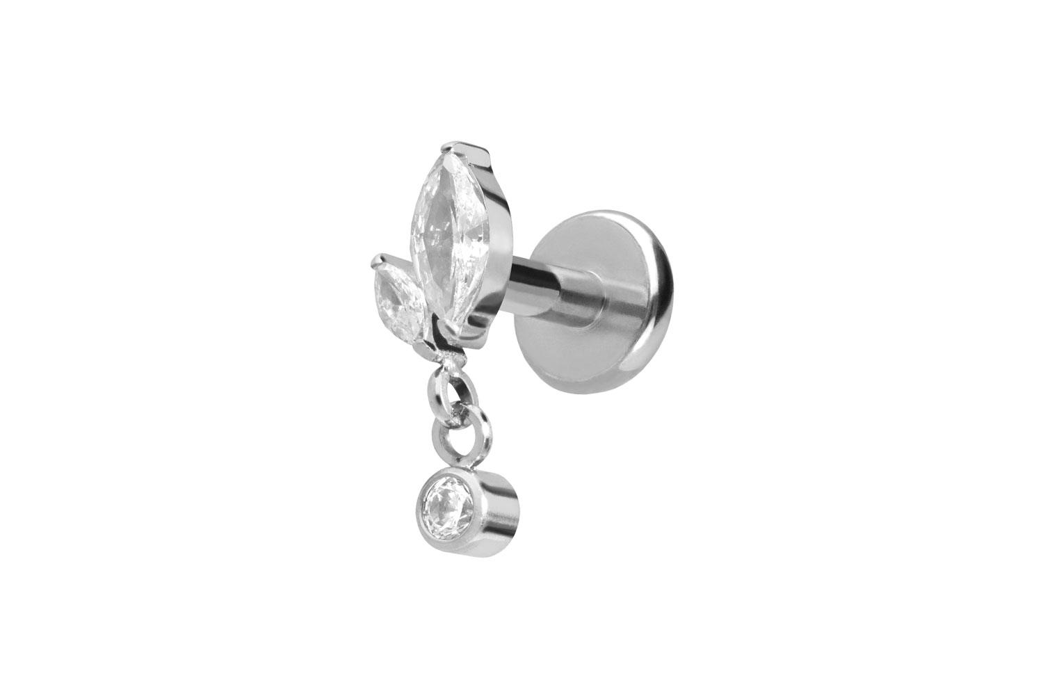 Titan Labret Piercing mit Push Fit KNOSPE + KRISTALL